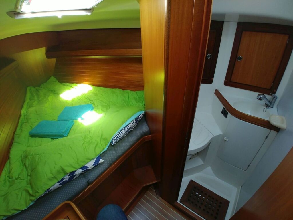 BeLocal Sailing Tours Lisbon Portugal The main cabin with a private bathroom